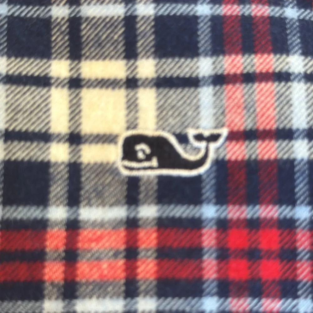 Vineyard Vines Boys Flannel Shirt Whale Button Down M 12/14  Blue Red White NWT